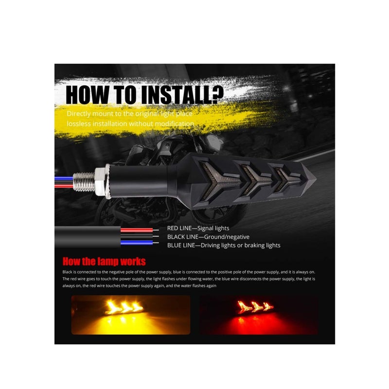 SOLARAE 2 قطعة أضواء إشارة الانعطاف للدراجة النارية شكل Y مؤشر خلفي أضواء LED للدراجات النارية أضواء متدفقة باللون الكهرماني وأضواء تشغيل نهارية بيضاء للدراجات النارية ياماها سوزوكي كاواساكي سكوتر، مقاومة للماء 12 فولت - Image 5