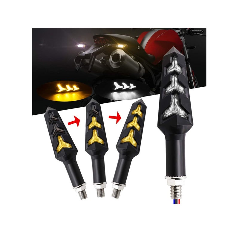 SOLARAE 2 قطعة أضواء إشارة الانعطاف للدراجة النارية شكل Y مؤشر خلفي أضواء LED للدراجات النارية أضواء متدفقة باللون الكهرماني وأضواء تشغيل نهارية بيضاء للدراجات النارية ياماها سوزوكي كاواساكي سكوتر، مقاومة للماء 12 فولت - Image 1