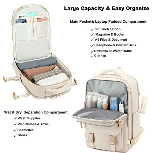 LXYGD Travel Laptop Backpack, Business Work Backpacks Large College Bookbag for Women Men Water Resistant Daypack Airline Approved Gym Bag Fits 17 Inch Notebook & Laptops - Beige - Image 2