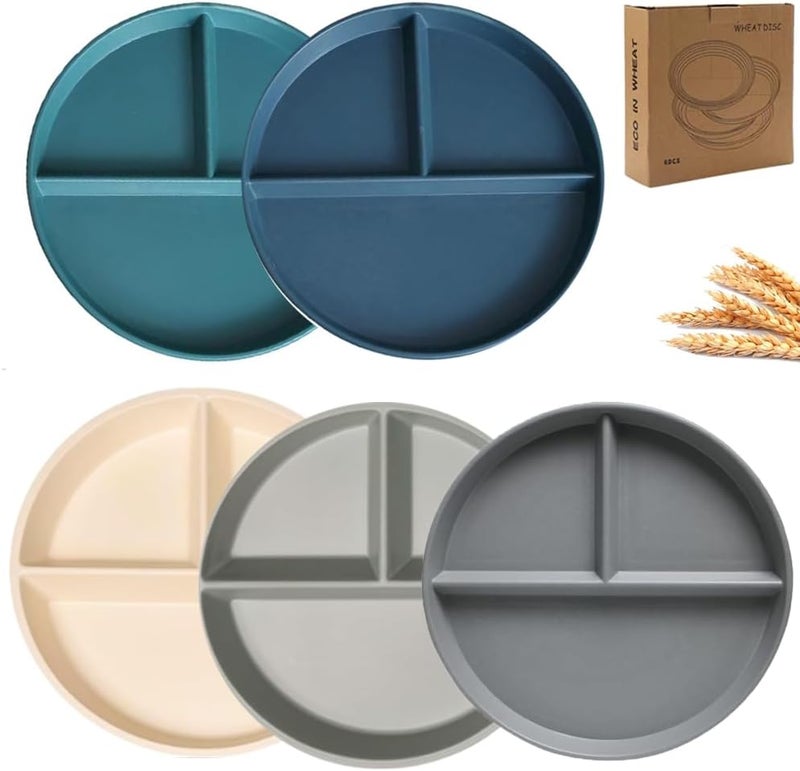 LRUUIDDE Unbreakable Divided Dinner Plate Set of 5 Wheat Straw Plates BPA Free 9 Inch Portion Control Plate Healthy Eating  Bariatric Diet Divided Plates Dinner Diet Plates for Kids - Image 1