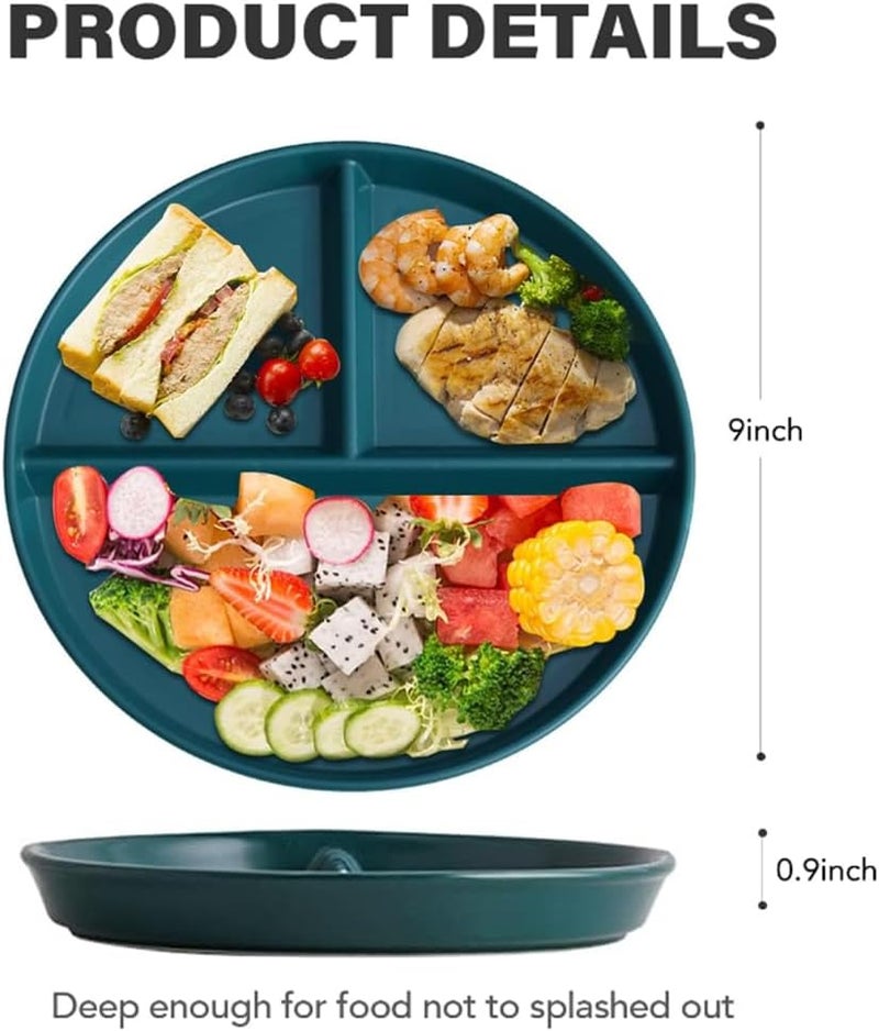 LRUUIDDE Unbreakable Divided Dinner Plate Set of 5 Wheat Straw Plates BPA Free 9 Inch Portion Control Plate Healthy Eating  Bariatric Diet Divided Plates Dinner Diet Plates for Kids - Image 5