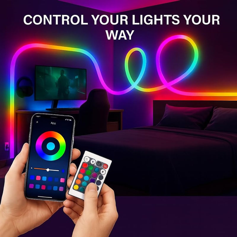 Gesto Smart RGB IC Neon LED Strip Light 5 Meter – App, Remote & Music Sync RGB Lights – Ip67 Waterproof Rope for Home Decor, Gaming, DIY Signs, Diwali Decoration – Adaptor Included - Image 4