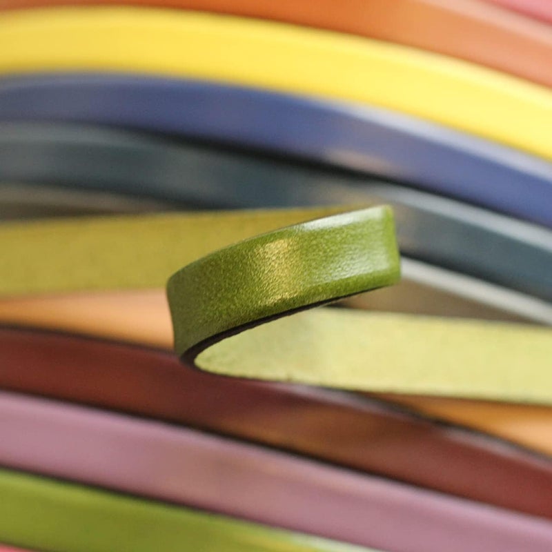 Aezzo Flat Genuine Leather Cord for Bracelet Making 3/8 in. - Real Leather Strip for Jewelry, Keychain, DIY Craft Making, Watch Band, Purse Strap, 1.1 Yard (Olivine) - Image 2