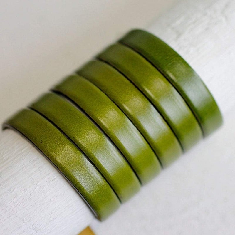 Aezzo Flat Genuine Leather Cord for Bracelet Making 3/8 in. - Real Leather Strip for Jewelry, Keychain, DIY Craft Making, Watch Band, Purse Strap, 1.1 Yard (Olivine) - Image 1