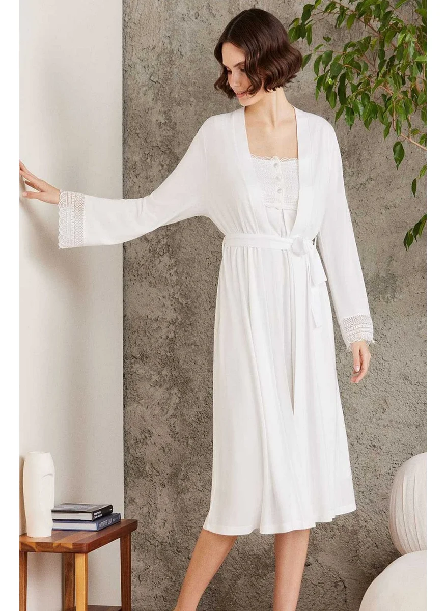 بيير كاردان 4005 Maternity Dressing Gown and Nightgown Set-Ecru