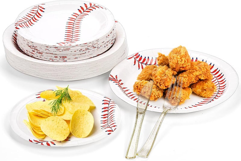 Kingrol 100 Pack Baseball Plates 9 and 7 Baseball Themed Party Supplies Birthday Decor Disposable Paper Plates Round Food Serving Tray for Kids Serves - Image 1