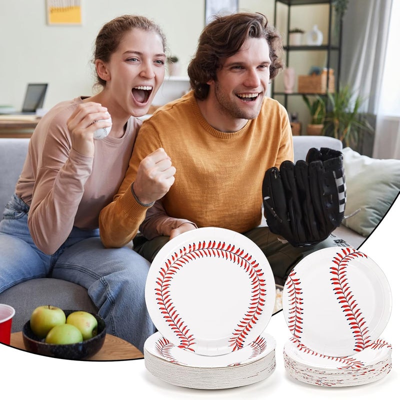 Kingrol 100 Pack Baseball Plates 9 and 7 Baseball Themed Party Supplies Birthday Decor Disposable Paper Plates Round Food Serving Tray for Kids Serves - Image 5