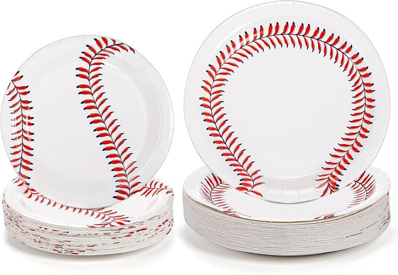 Kingrol 100 Pack Baseball Plates 9 and 7 Baseball Themed Party Supplies Birthday Decor Disposable Paper Plates Round Food Serving Tray for Kids Serves - Image 3