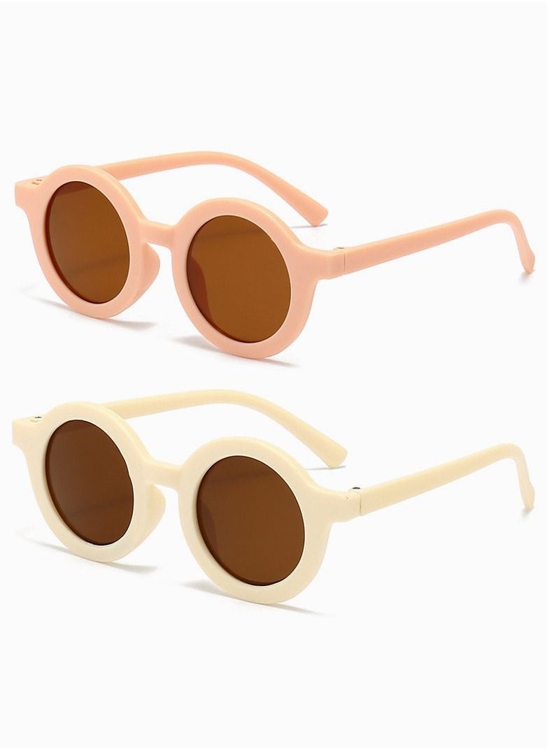 Kids Sunglasses, Retro Cute Round Sunglasses for Kids Girls Boys Sunnies UV400 Protection Sun Glasses, Flexible Frame for Girls Boys Age 2-10 Morandi Sunglasses Fashion Beach Holiday (Pink+White) - Image 1