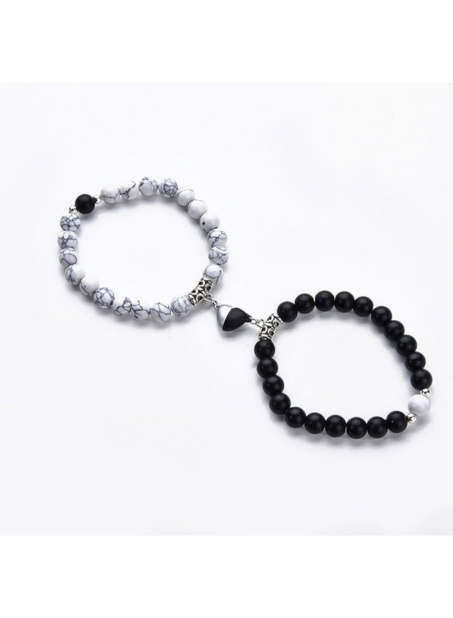 Magnetic Couple Bracelets, 2PCS Matching Mutual Attraction Bracelets Forever Relationship Long Distance Bracelets Stone Beaded Jewellery Gift for Boyfriend Girlfriend Lover His Hers Best Friend - Image 1