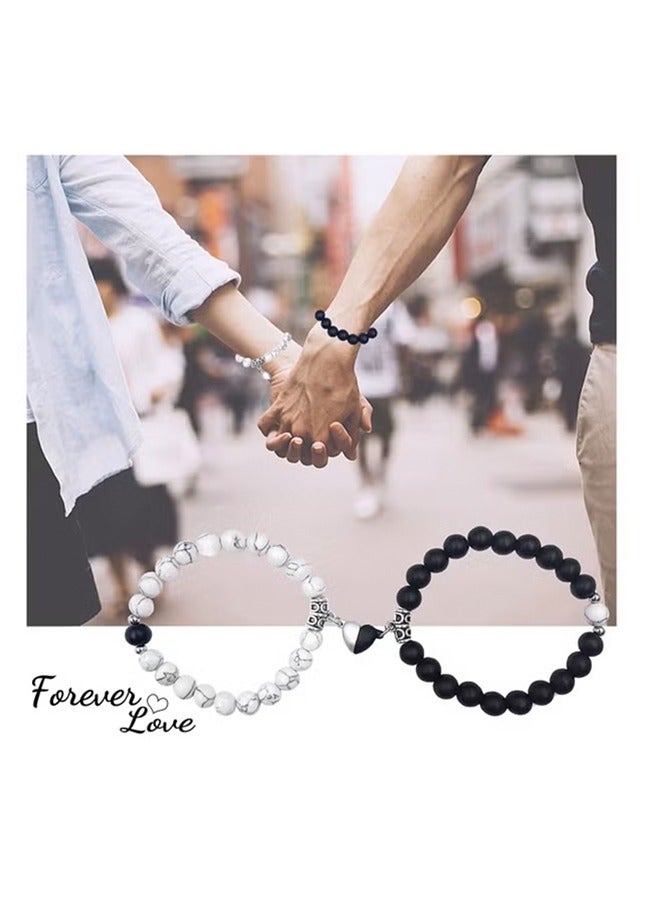 Magnetic Couple Bracelets, 2PCS Matching Mutual Attraction Bracelets Forever Relationship Long Distance Bracelets Stone Beaded Jewellery Gift for Boyfriend Girlfriend Lover His Hers Best Friend - Image 2