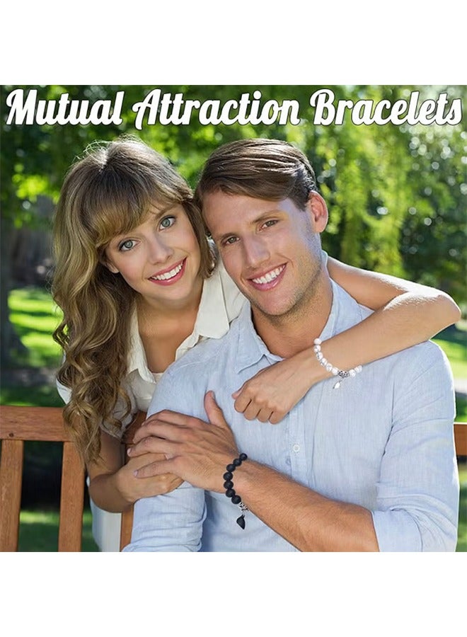 Magnetic Couple Bracelets, 2PCS Matching Mutual Attraction Bracelets Forever Relationship Long Distance Bracelets Stone Beaded Jewellery Gift for Boyfriend Girlfriend Lover His Hers Best Friend - Image 3