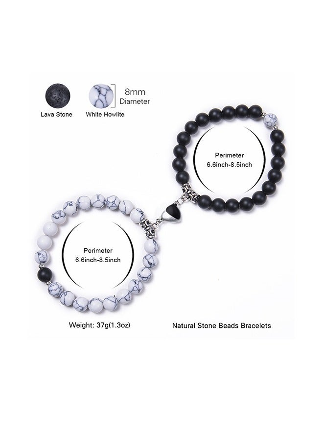 Magnetic Couple Bracelets, 2PCS Matching Mutual Attraction Bracelets Forever Relationship Long Distance Bracelets Stone Beaded Jewellery Gift for Boyfriend Girlfriend Lover His Hers Best Friend - Image 4