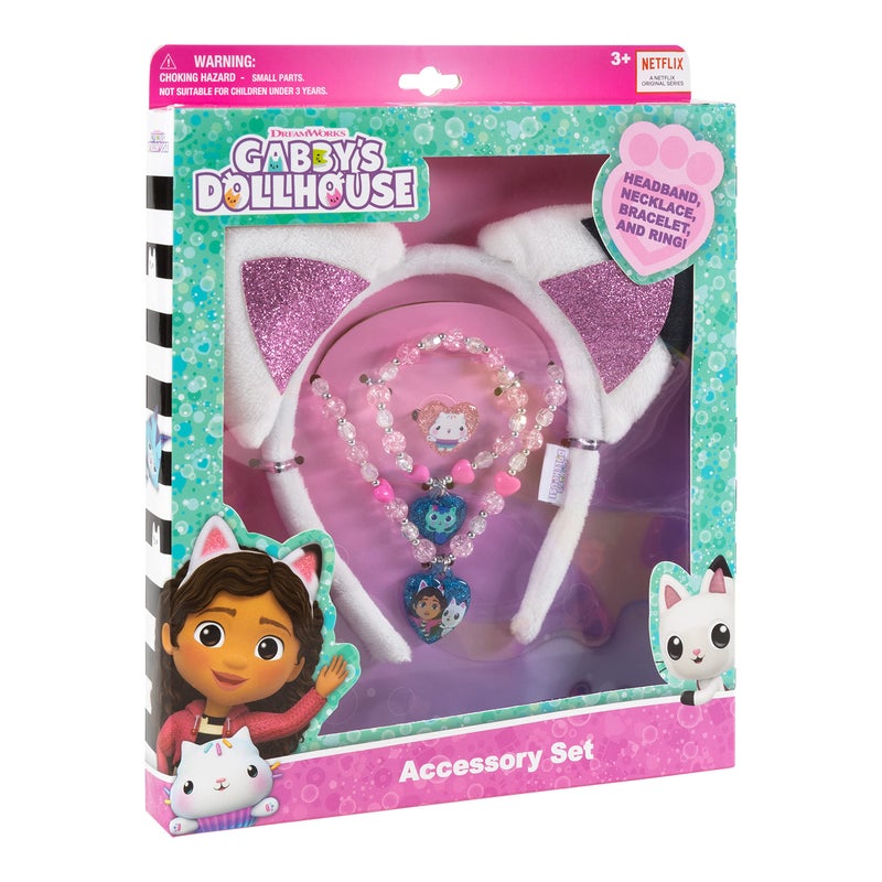 LUV HER Gabby Dollhouse Headbands for Girls Kids Jewelry Dress Up Set All in one Giftable Box Headband Play Jewelry Set 4pc Toddler Headband Necklace Dress Up Bracelet Ring Ages 3