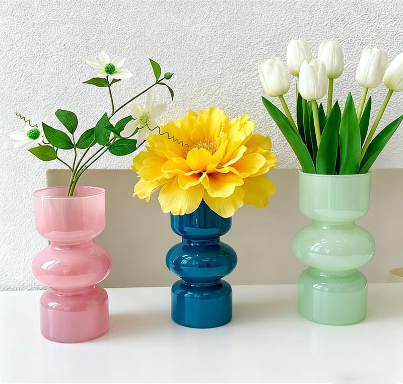 JSPYFITS مزهرية زجاجية مائية للزهور من ، 7 بوصات، مزهرية زجاجية ملونة على شكل فقاعة للزهور، مزهرية زجاجية ثلاثية الطبقات عصرية لتزيين طاولات المنزل/المكتب/حفلات الزفاف/الحفلات (أخضر داكن) - Image 5