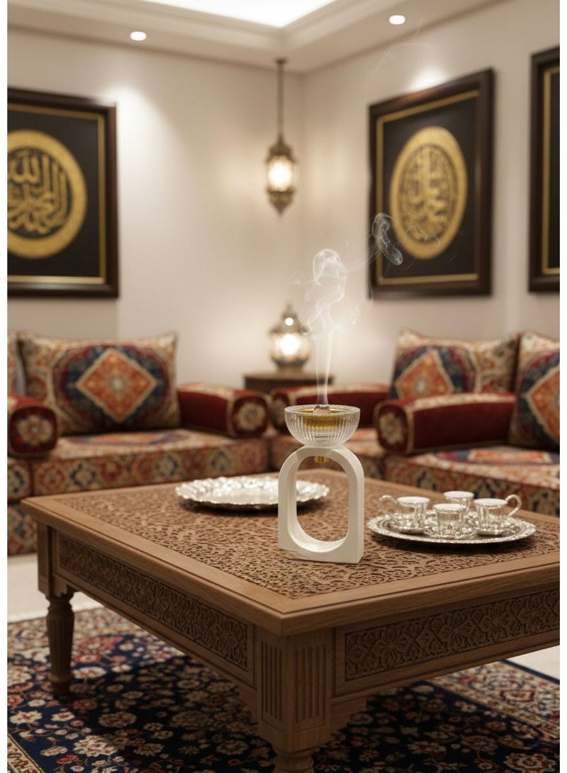 مبخرة مودرن، مباخر فخمة، حامل بخور، مدخن مدخنة عود، تصميم هندسي وقوس، كريستال سيراميك رخام، مبخرة بيضاء وذهبية، ديكور منزلي، زينة طاولة، إكسسوارات منزلية، لتعطير المنزل وبخور العود، هدايا وتوزيعات فاخرة - Image 3