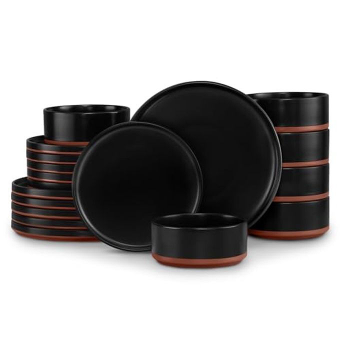 LIANYU Plates And Bowls Sets, 18 Pieces Stoneware Dinnerware Set For 6, Modern Kitchen Dinner Set Ceramic Dishware Dishes Set, Microwave And Dishwasher Safe, Charcoal Black - Image 4
