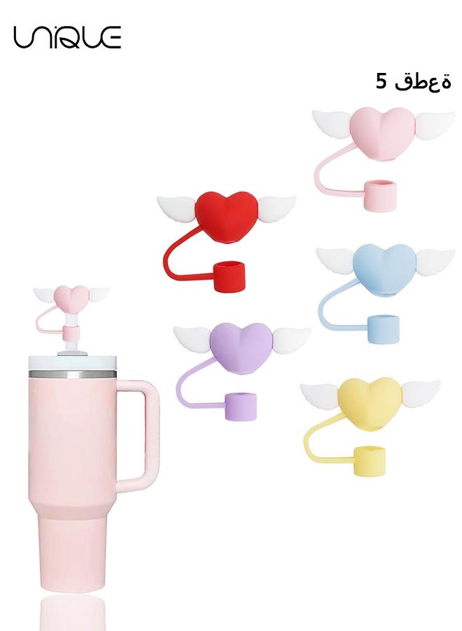 Unique 5 PCS Dustproof Straw Cap, Reusable Silicone Straw Lid Protector,Cartoon Pattern Plugs,for 0.4"/10mm Straw Fitting (Heart-Shaped) - Image 1