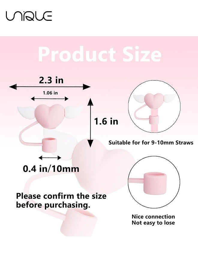 Unique 5 PCS Dustproof Straw Cap, Reusable Silicone Straw Lid Protector,Cartoon Pattern Plugs,for 0.4"/10mm Straw Fitting (Heart-Shaped) - Image 2