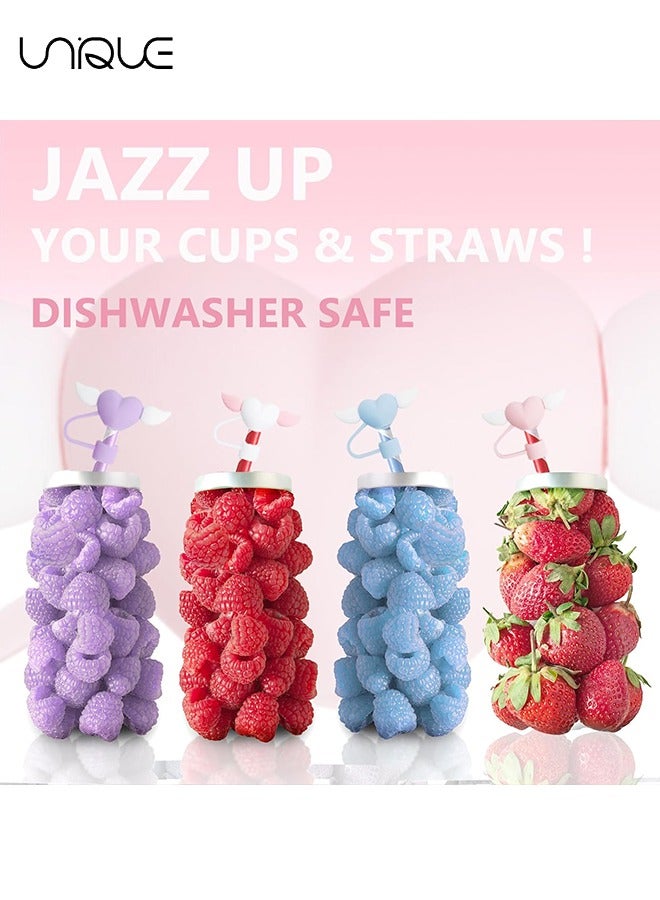 Unique 5 PCS Dustproof Straw Cap, Reusable Silicone Straw Lid Protector,Cartoon Pattern Plugs,for 0.4"/10mm Straw Fitting (Heart-Shaped) - Image 5