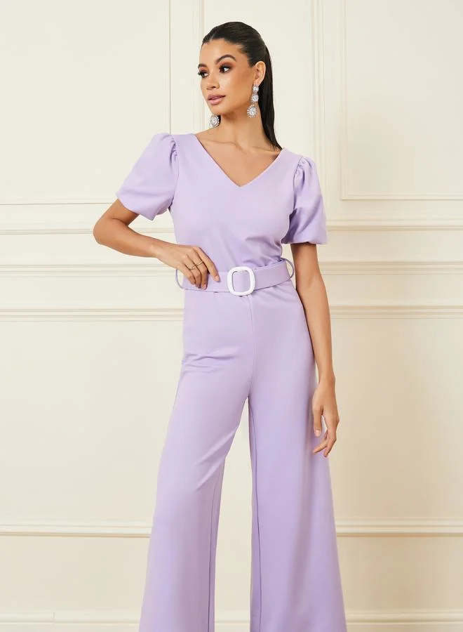 Styli Volume Sleeves Belted Wide Leg Jumpsuit