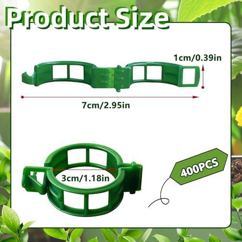 Pynqdfu 400 Pcs Plastic Trellis Plant Support Clips,Vine Vegetable Fixing Clips,Grape Tomato Plant Support,Garden Vine Clips for Healthier Vegetable Growth (Green) - Image 2