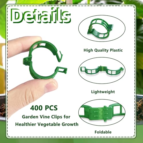 Pynqdfu 400 Pcs Plastic Trellis Plant Support Clips,Vine Vegetable Fixing Clips,Grape Tomato Plant Support,Garden Vine Clips for Healthier Vegetable Growth (Green) - Image 3