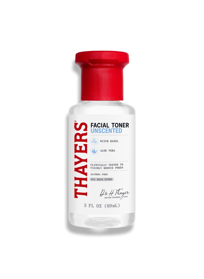 THAYERS Thayers Trial Size Alcohol Free Unscented Witch Hazel Facial Toner with Aloe Vera Formula 3 oz 