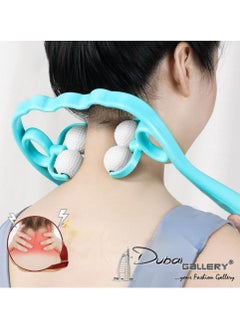 DubaiGallery Neck Massager, 4 Neck Massager Rollers for Pain Relief Manual Roller Massager for Neck, Relaxology Neck Massager Relieve Neck Soreness Muscle Pain Blue  - Image 1