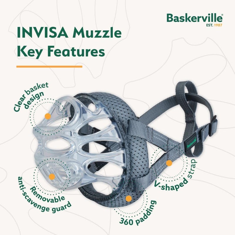 Baskerville INVISA Basket Dog Muzzle - Patented Humane Design with Facial Visibility, Padded Nose Band, Dog can Pant and Drink, Prevents Biting and Scavenging. Muzzle for Medium-Sized Dogs (Size 4) - Image 4