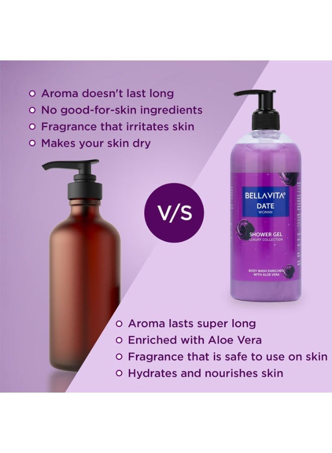 Bella Vita Luxury Date Woman Body Wash Shower Gel for Women | 500ml | Deep Cleansing, Hydrating & Moisturising with Aloe Vera Extract | Softer, Smoother Skin | Suitable for All Skin Types - Image 3