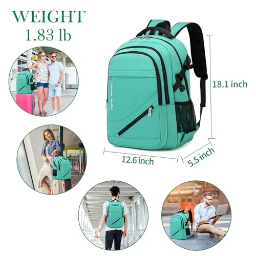 FENGDONG 17.3 inch Large Laptop Backpack Durable Waterproof Travel College Backpack Bookbag for Men & Women Business Backpack with USB Charging Port,Headset Port Light Green - Image 2