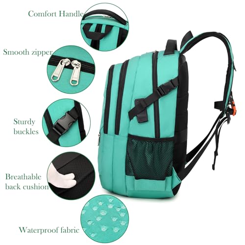 FENGDONG 17.3 inch Large Laptop Backpack Durable Waterproof Travel College Backpack Bookbag for Men & Women Business Backpack with USB Charging Port,Headset Port Light Green - Image 4