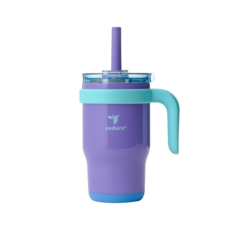 REDUCE 14 Oz Coldee Kids Tumbler with Lid and Straw Coldee Insulated Travel Mug SpillProof Sweatproof Stainless Steel BPAFree Includes Handle Reusable Silicone Straw Magnetic Purple