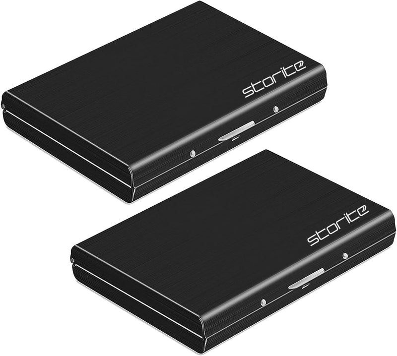 Storite 2-Pack RFID Protected Metal Credit Card Holder Wallet for Men & Women | 6 Slot Anti-Theft Card Case for ATM, Debit, Business, ID Cards – Slim & Stylish (Black) - Image 1