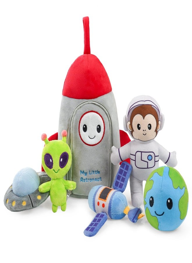 JUSTQUNSEEN Stuffed Plush Astronaut Kit for Baby Toddler, 6-Pcs My Little Astronaut Playset, Sensory Pretend Play Toy with Rocket Bag/Monkey AST ronaut/Alien, Boy Girl Infant Newborn Gifts - Image 1