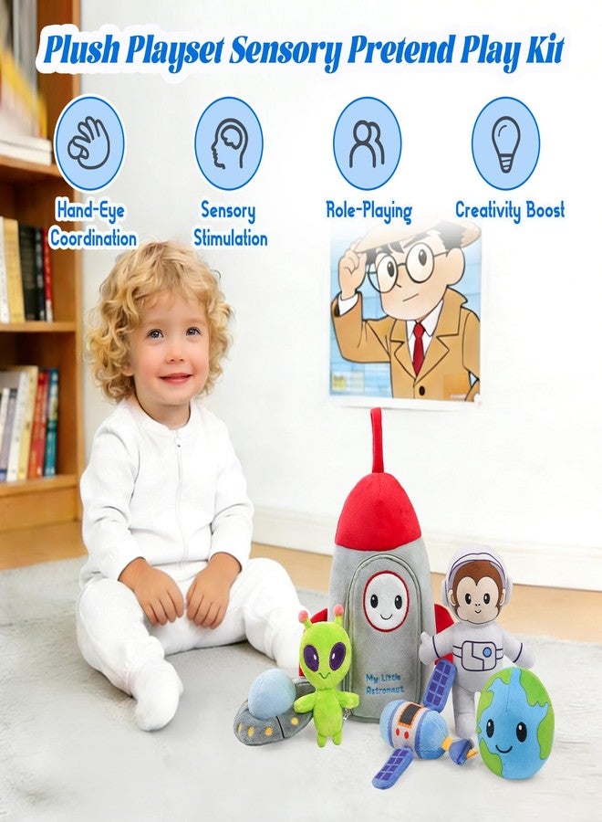 JUSTQUNSEEN Stuffed Plush Astronaut Kit for Baby Toddler, 6-Pcs My Little Astronaut Playset, Sensory Pretend Play Toy with Rocket Bag/Monkey AST ronaut/Alien, Boy Girl Infant Newborn Gifts - Image 4