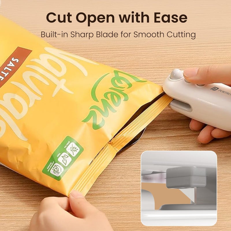 Portronics Locksy 2-in-1 Sealer & Cutter, Portable & Type-C Rechargeable Mini Food Bag Sealer for Food, Chips, Snacks, Traveling Food Packets with Magnet, Strong Heating Clip & Sharp Cutting Blade - Image 5