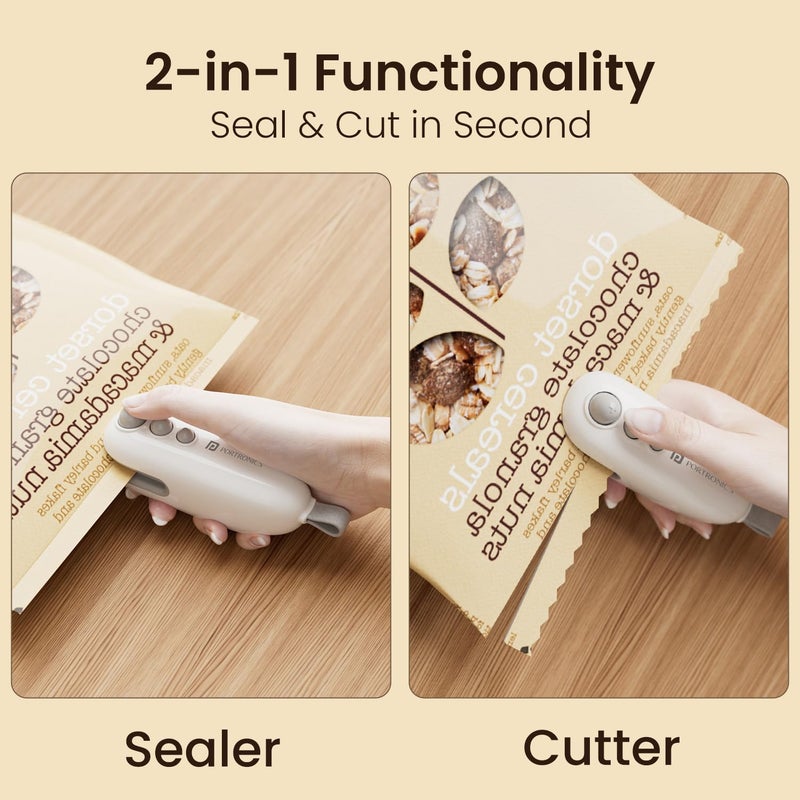 Portronics Locksy 2-in-1 Sealer & Cutter, Portable & Type-C Rechargeable Mini Food Bag Sealer for Food, Chips, Snacks, Traveling Food Packets with Magnet, Strong Heating Clip & Sharp Cutting Blade - Image 2