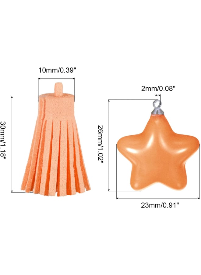 sourcing map Pendant Charm Keychain Acrylic Star Bead Charm Leather Tassel with Key Ring Clip for Jewelry Making DIY Crafts 4Pcs Orange - Image 2