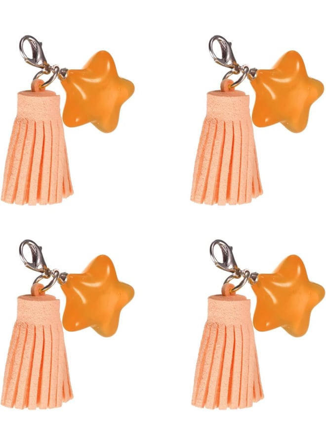 sourcing map Pendant Charm Keychain Acrylic Star Bead Charm Leather Tassel with Key Ring Clip for Jewelry Making DIY Crafts 4Pcs Orange - Image 1