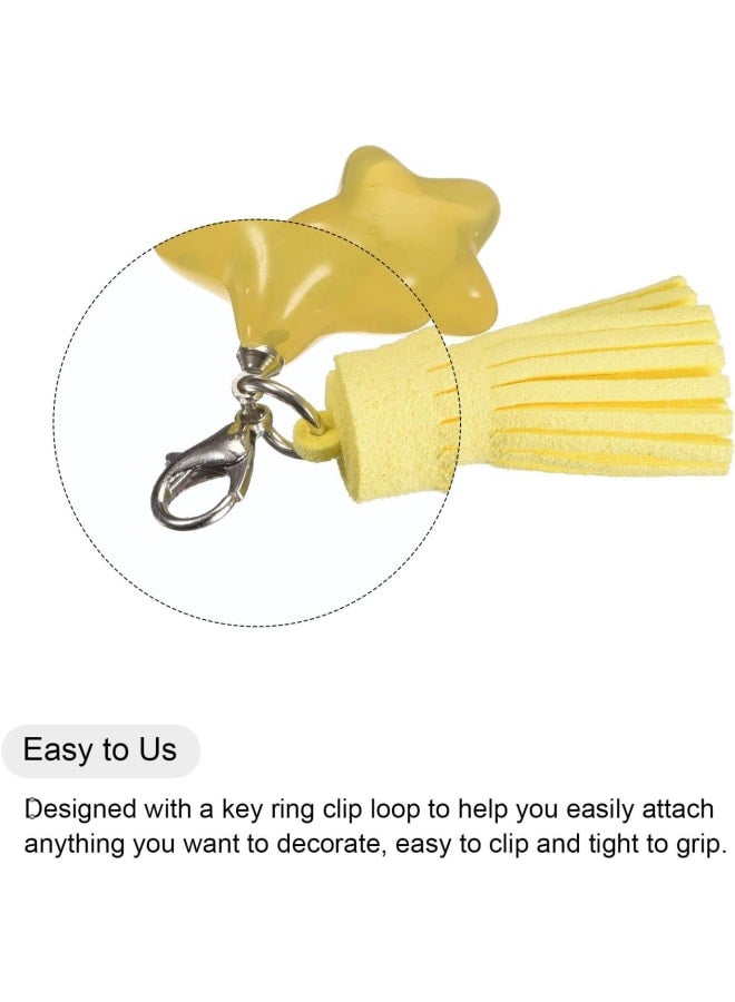 sourcing map Pendant Charm Keychain Acrylic Star Bead Charm Leather Tassel with Key Ring Clip for Jewelry Making DIY Crafts 4Pcs Orange - Image 5