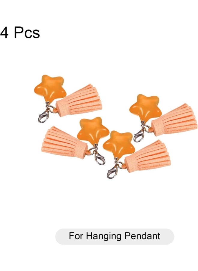 sourcing map Pendant Charm Keychain Acrylic Star Bead Charm Leather Tassel with Key Ring Clip for Jewelry Making DIY Crafts 4Pcs Orange - Image 3