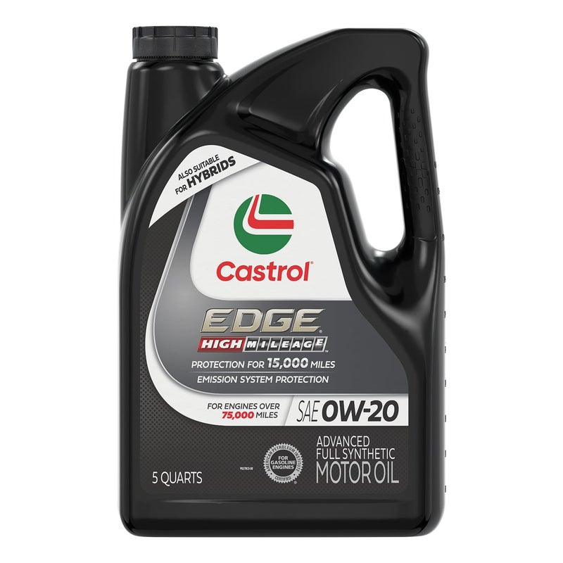 Castrol Edge High Mileage 0W-20 Advanced Full Synthetic Motor Oil, 5 Quart - Image 1