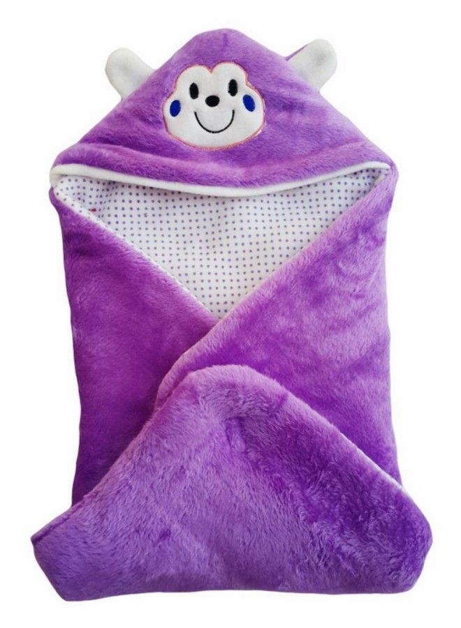 Brandonn مجموعة حديثي الولادة من بطانية بيبي بغطاء رأس من المخمل والشيرينغ (عبوة من 2 بنفسجي) - Image 3