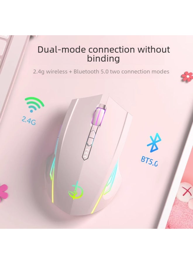 Jiansheng Family Bluetooth Wireless Mouse Charging Mute Boys And Girls E-sports Game For Xiaomi Lenovo Huawei-Color:Power Display Version 7 Keys-dual Mode-2400DPI-RGB Lamp Effect + One Click Back To - Image 4