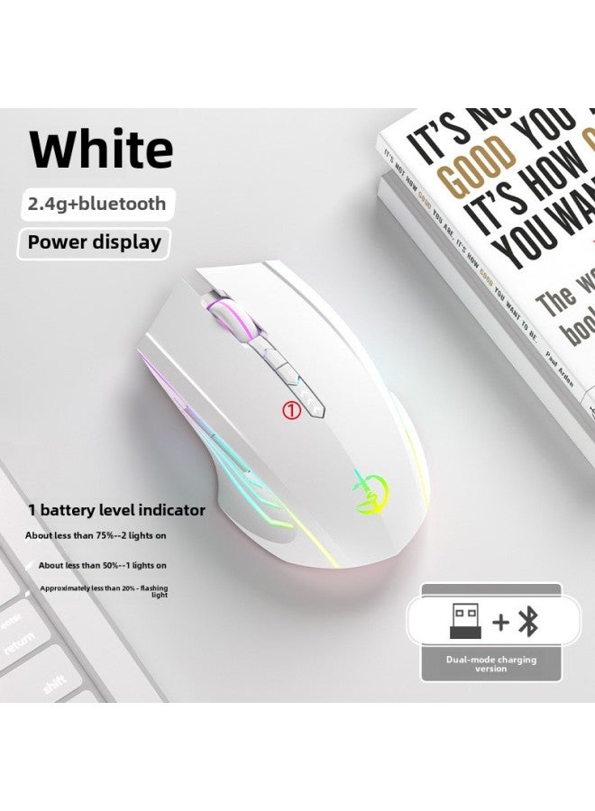 Jiansheng Family Bluetooth Wireless Mouse Charging Mute Boys And Girls E-sports Game For Xiaomi Lenovo Huawei-Color:Power Display Version 7 Keys-dual Mode-2400DPI-RGB Lamp Effect + One Click Back To - Image 1
