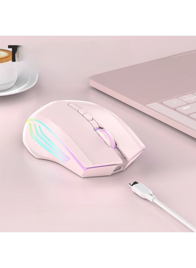Jiansheng Family Bluetooth Wireless Mouse Charging Mute Boys And Girls E-sports Game For Xiaomi Lenovo Huawei-Color:Power Display Version 7 Keys-dual Mode-2400DPI-RGB Lamp Effect + One Click Back To - Image 5