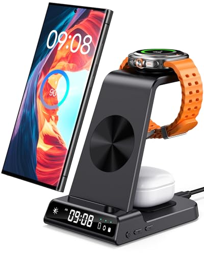 Phelinta Wireless Charger for Samsung 3 in 1 Wireless Charging Station for Samsung Galaxy S25 UltraS24 UltraS23S22Note 20Z Flip 7Fold 6 Charger for Samsung Galaxy Watch Ultra876 Galaxy Buds 33 Pro - Image 1