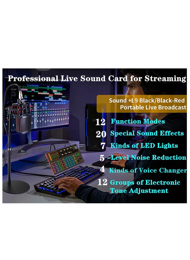 SYOSI - Professional Audio Mixer, K300 Sound Card Live Sound Interface Audio Interface Board with Multiple DJ Mixer Effects,Voice Changer and LED Light for Streaming/Podcasting/Gaming/Recording/YouTube/PC - Image 1